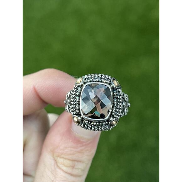 Vintage 18k Yellow Gold Sterling Silver Ring 925 Size 9 Smokey Quartz Bali BA - Picture 9 of 12